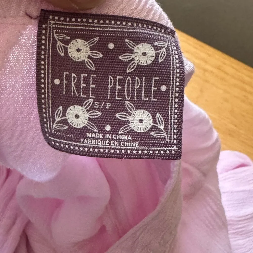 Free People Pink Tunic, star buttons, button up the back, small